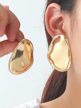 Polished Gold Organic Drop Earrings - Women Jewelry